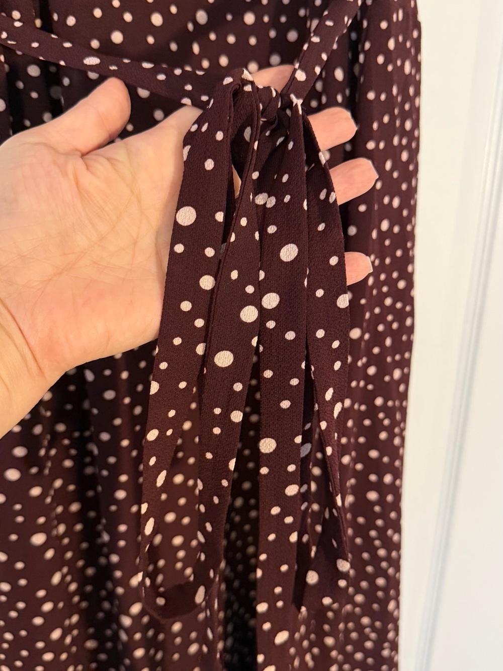 Max Studio Brown Polka Dot Ruffle Wrap Midi Dress Size L - Picture 11 of 14